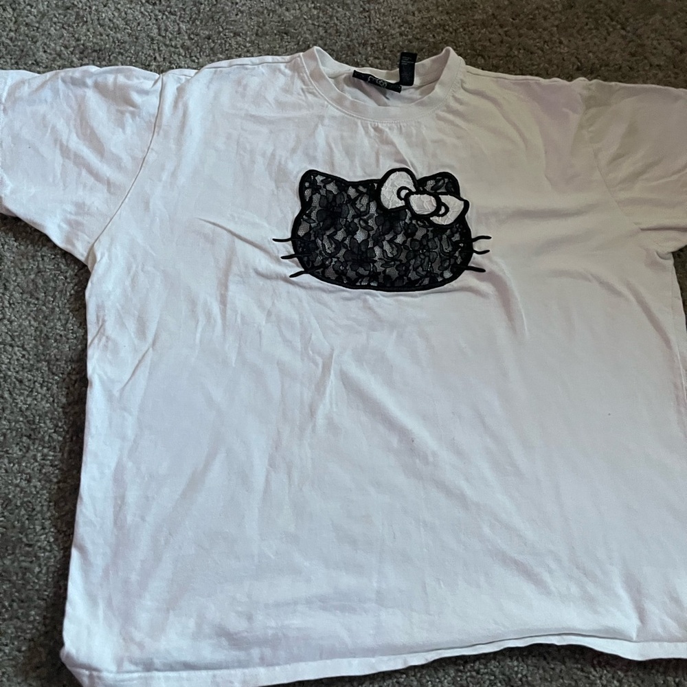 White T-Shirt with Black hello kitty Design